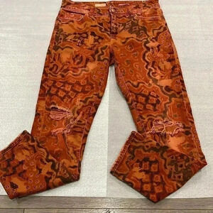 [W-Size26L27] Anthropologie Pilcro distressed Jeans Leopard Print Orange Motif